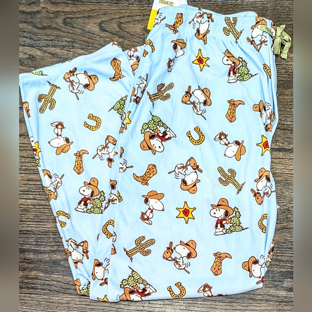New XL Peanuts Western Snoopy Sheriff Cowboy Cactus  Pajama Lounge Pants